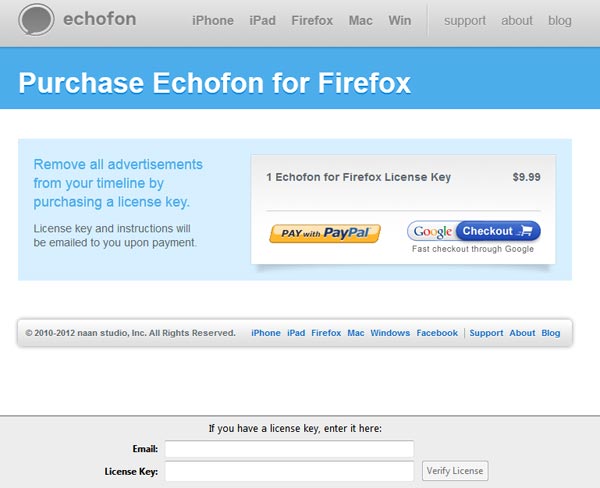 Покупка лицензии на Echofon for Firefox